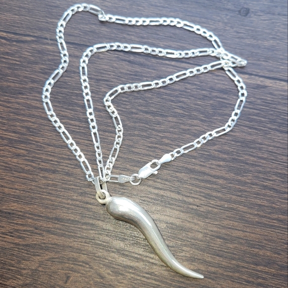 Estate Accessories Large Vintage Italian Horn 925 Sterling Silver